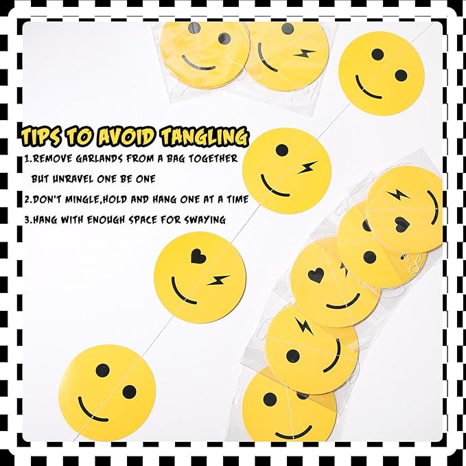 8 Pieces Smile Face Party Decorations Yellow Smile Garland Banners Preppy Smile Paper Cutouts for One Happy Dude Birthday Party Favors Classroom Supplies