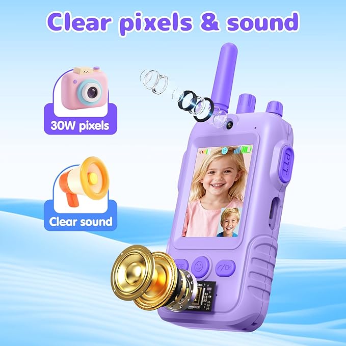 Walkie Talkies for Kids Video Toys, 2Pack Rechargeable Video Intercom Kids Walkies Talkies with 2.0" IPS Screen & Long Range, Outdoor Christmas Birthday Gifts for Boys Girls 3-12 Year Old