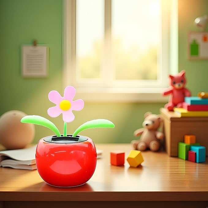 Orange Solar Powered Dancing Flower | Desk, Window, Or Car Decoration Gift Toy | No Batteries Required | Fun Swinging Solar Flower, Learning and Education, Solar Power Kits