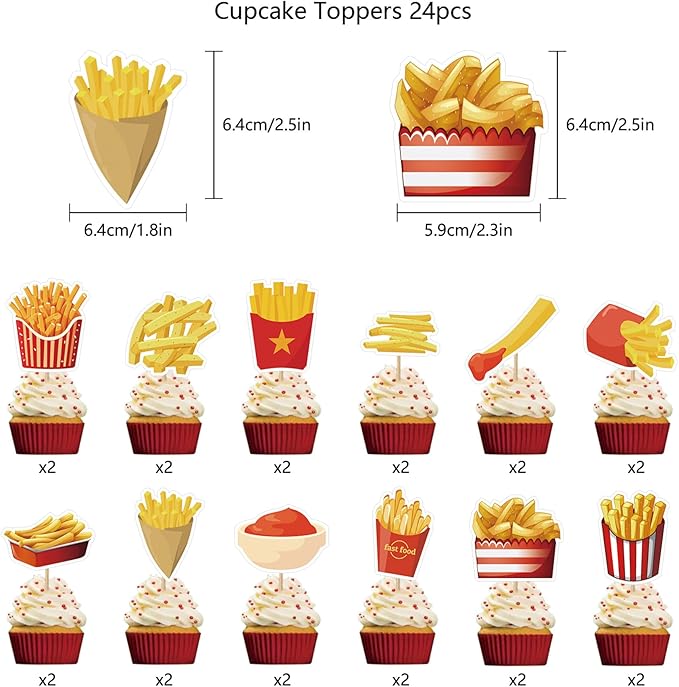 French Fries Birthday Party Supplies French Fries Party Decorations Include HAPPY BIRTHDAY Banner Balloons Cake Topper Cupcake Toppers Fast Food Birthday Party Decorations