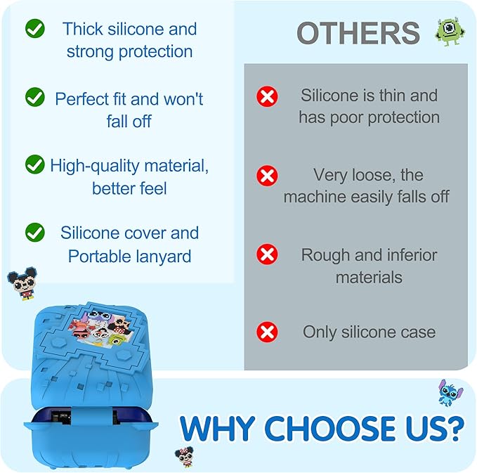 Silicone Case for Bitzee Disney Interactive Toy, Anti-Scratch, Washable, Shockproof Silicone Protective Cover for Bitzee Disney Interactive Toy Accessories with Lanyard - Blue