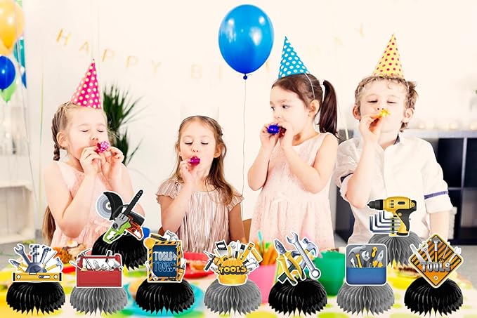 9 PCS Tools Honeycomb Centerpieces Tools Table Decorations Table Topper for Tools Party Decorations Birthday Party Supplies