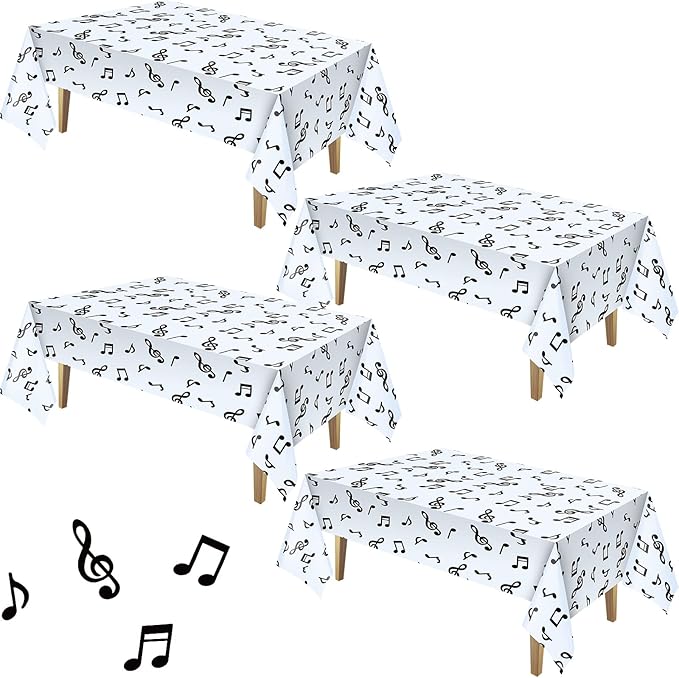 108 x 54 Inch Musical Notes Tablecover Musical Plastic Tablecloth Disposable Table Cover Notes Theme Birthday Party Decoration Supplies(4 Pieces)