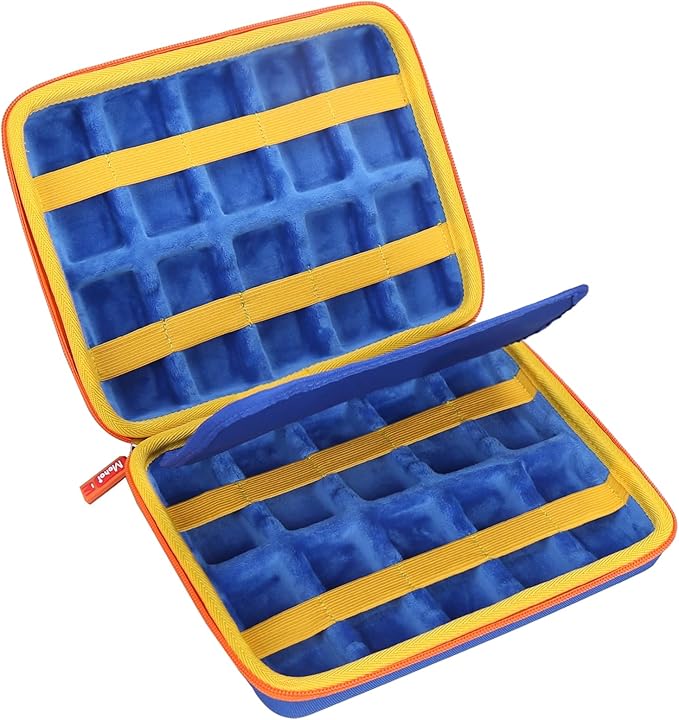 Mchoi Shockproof Carrying Case for Hot Wheels 20 Cars, Case Only (Blue, Yellow, Orange Zipper)