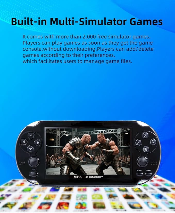 4.3-inch Dual-Rock Video Game Console Curved Appearance Built-in Multi-Simulator Portable Handheld Retro Game Supports Video/Music Playback Khildren's Toys Birthday (White)