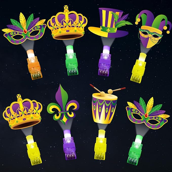 36PCS Mardi Gras Finger Lights Mardi Gras Party Favors Glow in the Dark Light Up Finger Lights Carnival Green Purple Toys Bulk for Kids Birthday Party Goodie Bag Stuffer Birthday Gift Classroom Prize