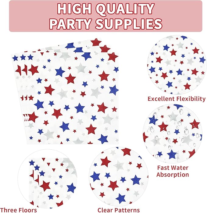 200pcs 250th Anniversary Patriotic Plates and Napkins Party Supplies Red Blue and White Decorations American Flag 4th of July Tableware Set for President Election Memorial Day Supplies Serves 50