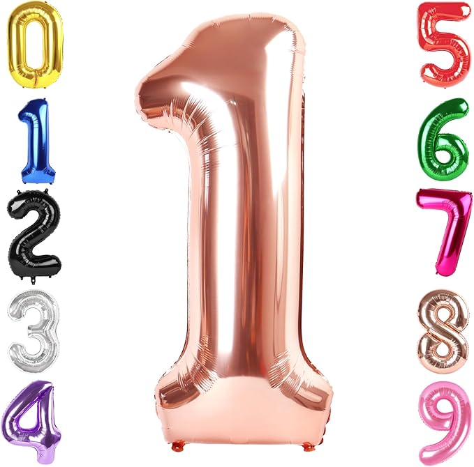 40 Inch Rose Gold Number 1 Balloon, Giant Number 1 Balloons for 11th 12th 21st Birthday Decorations, Party Supplies for Baby Boy Girl, Rose Gold Party Decor