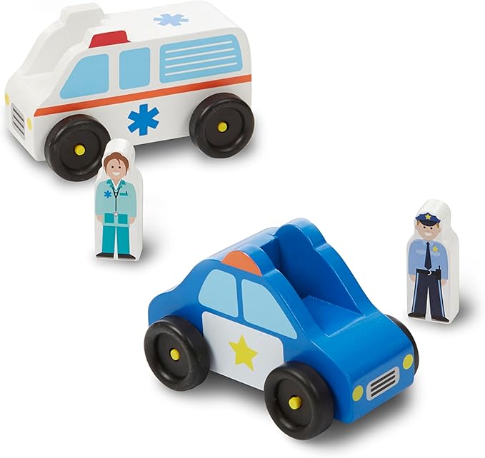 Melissa & Doug Emergency Vehicle Wooden Play Set with 4 Vehicles, 4 Play Figures