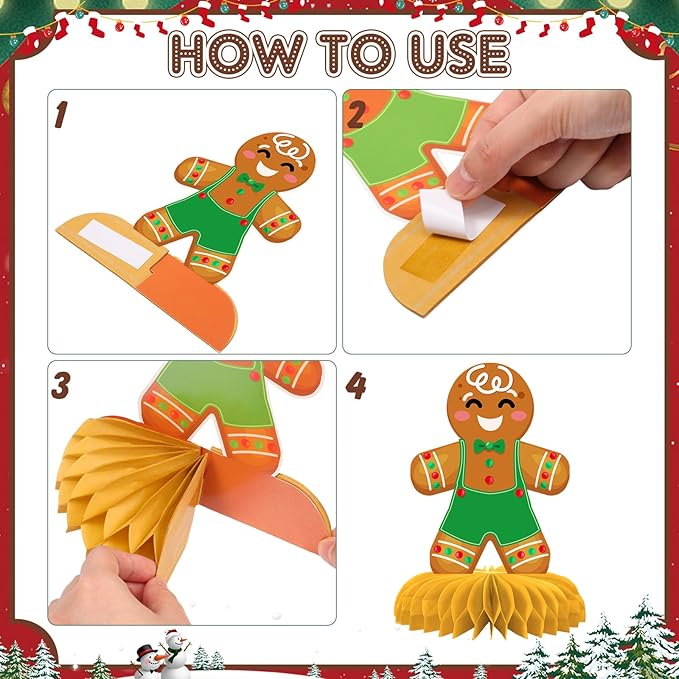 12 Pcs Gingerbread Honeycomb Centerpieces Christmas Table Decorations Gingerbread Man 3D Honeycomb Decoration Tabletop Holiday Party Decorations for Winter, Xmas Cookie Tabletop Decor