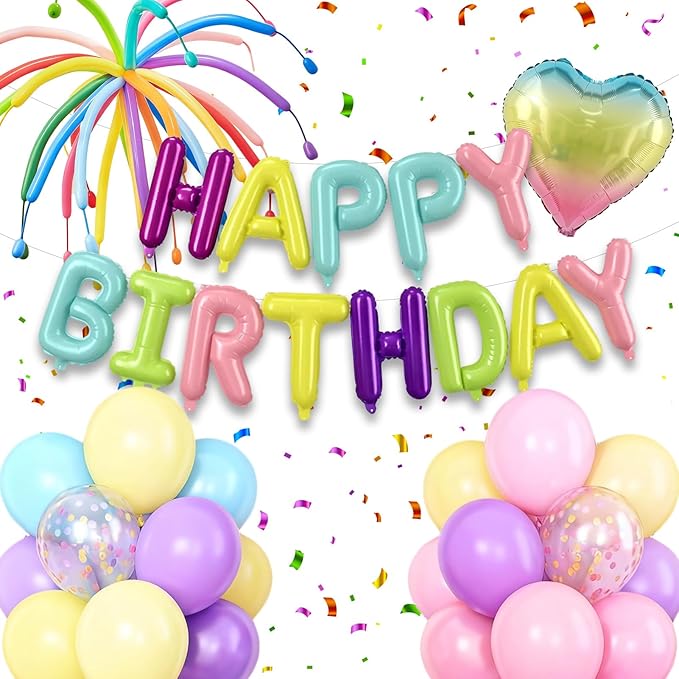Colorful Happy Birthday Banner Balloon Aluminum Foil 16in Letter, 12in Latex Balloons, 11.8in Long Balloons, 16in Love Heart Aluminum Foil Balloon, Men, Women, Party Decoration Supplies (Colorful-1)