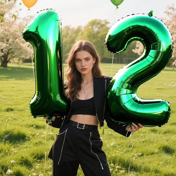 40 Inch Green Number 12 Digital Balloon,Jumbo Mylar Foil Helium Balloon for 12 Balloons for Birthday Party,Wedding Anniversary Party Decorations