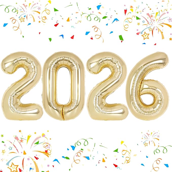 KALOR 42 Inch 2026 Light Gold Foil Mylar Number Balloons, 2026 New Years Decorations for 2026 Happy New Year Eve and Graduations Party Supplies