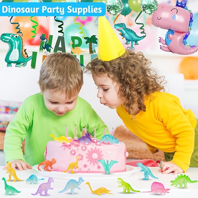16PCS Glow in Dark Mini Dinosaur Figures for Kids Birthday Party Favors Supplies Dino Cupcake Topper Decoration Goodie Treat Bag Stuffers Pinata Fillers Treasure Carnival Prizes Valentines Day Gifts