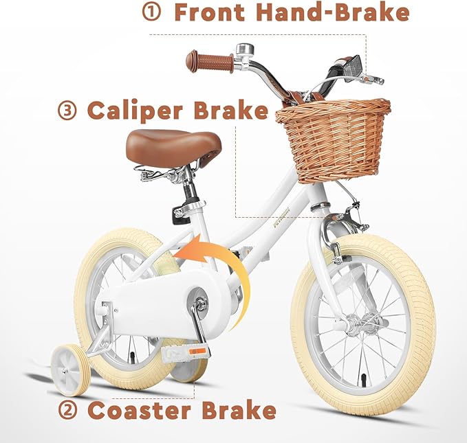 Petimini Vintage Kids Bike for Girls, 12–20 Inch Classic Bicycle with Wicker Basket & Bell, High Tensile Steel Frame, Training Wheels (12–18”), 85% Pre-Assembled, Retro Bike for Outdoor Riding