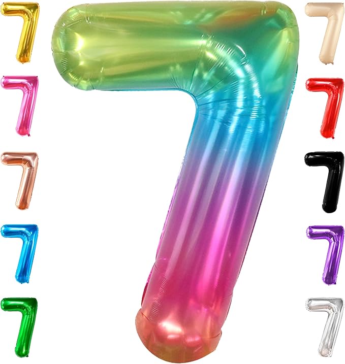 KatchOn, Giant Jelly Number 7 Balloon - 40 Inch | Multicolor Rainbow 7 Balloon Number Birthday Decorations | Rainbow 7 Balloons for Birthday Girl, Boy | 7 Number Balloons for Anniversary Decorations