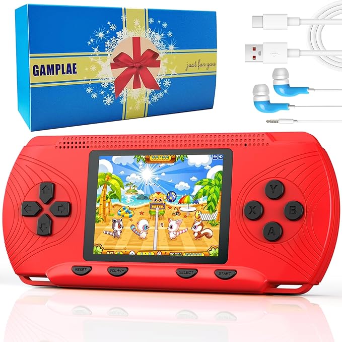 Handheld Game for Kids, Portable Video Game Player Preloaded 258 Retro Video Games & 3 Cartridges, 3.0" LCD Screen, Mini Gaming Player with Rechargeable Battery, Birthday Xmas Gift for Boys Girls 4-12
