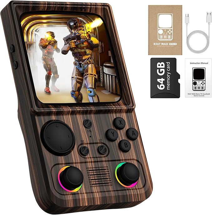 R36TMAX Retro Gaming Console, 4.0'' IPS Screen, Retro Handheld Game Console with 18000+ Classic Games Supports WiFi Networked Fighting and OTG, 4000mAh Battery, with Portable Case(Coffee Brown 64GB)