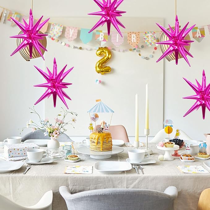 6 Pcs Rose Red Star Foil Balloons One-Piece 14-Pointed Star Balloon 4D Starburst Cone Mylar Balloon 22inch Christmas Birthday Wedding Wedding Anniversary Party Supplies(Rose Red)