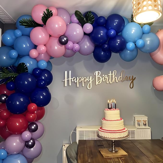 Blue Balloon Arch Kit,Royal Light Blue Hot Pink Balloons with Palm Leaves for Girl Boy Themed Birthday Party Decorations Baby Shower Graduation Summer Pool Hawaii Tropical Party Supplies