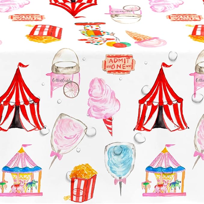 Circus Carnival Theme Party Tablecloth Decorations - Disposable Circus Party Decorations Tablecover, Carnival Table Cloth Circus Theme Table Decorations - 4 Pack (54in x 108in)