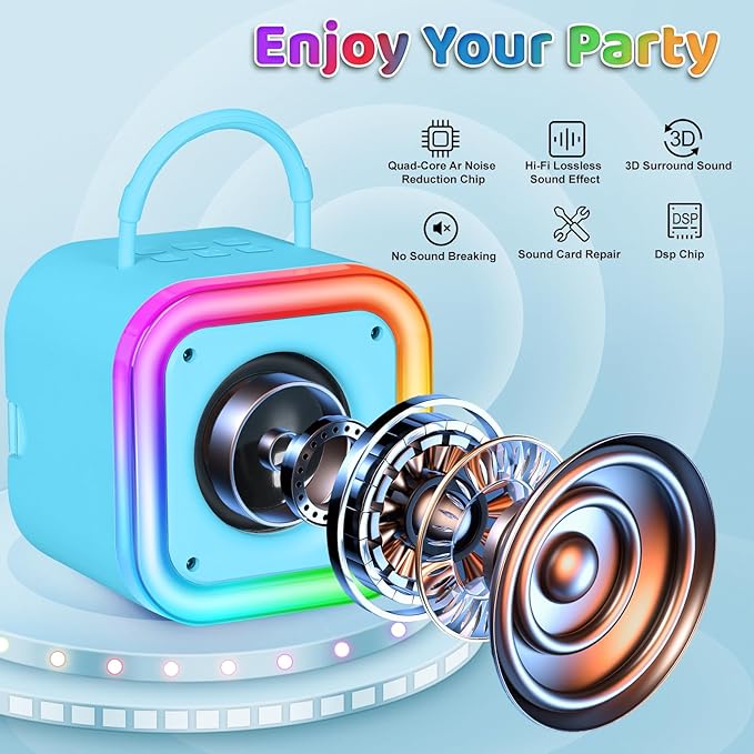 Mini Karaoke Machine for Kids, Girl Toys Gifts, Kids Karaoke Wireless Microphone for 4,5,6,7,8,9,10,11,12 Years Old Boys and Girls Christmas Party Gifts Toys (Blue)