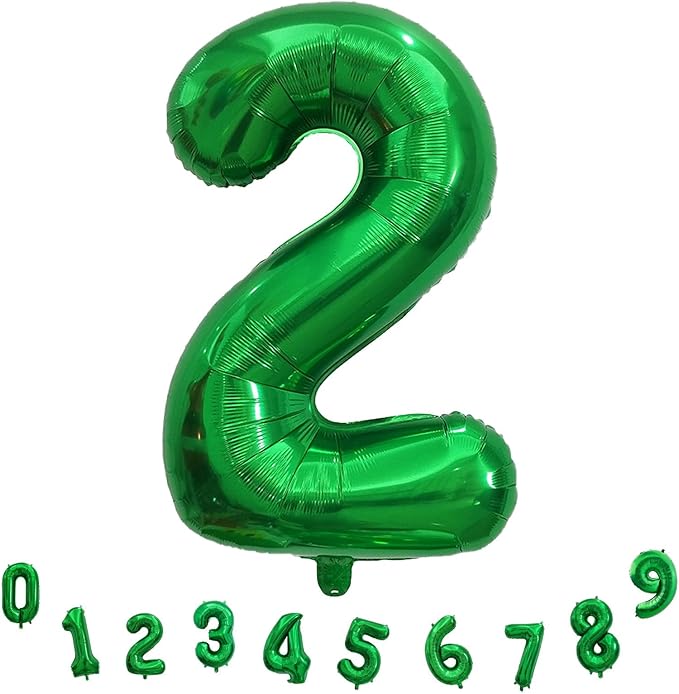 40 Inch 2nd Birthday Number Balloon, Dark Green Foil Self Inflating Balloons, Big Emerald Green Number Balloons 0-9 Set for Women Boys Birthday Party Baby Shower Anniversary Jungle Decoration Supplies