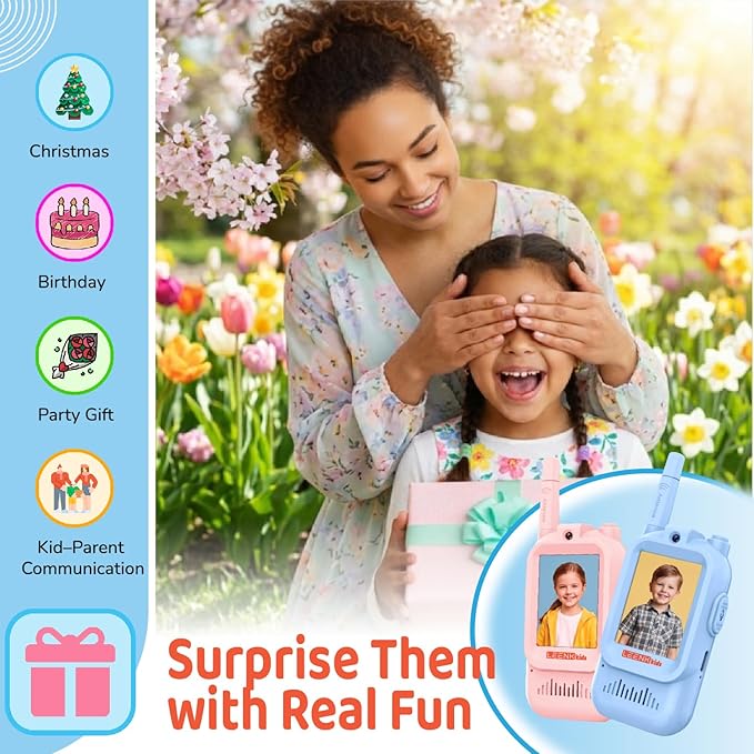 LEENK Video Walkie Talkies for Kids 2 Pack – Rechargeable Video Intercom Handheld, Indoor & Outdoor Range, Easy Use for Ages 3-12, Eco ABS, Clear Voice & Long Distance Communication (Blue & Pink)