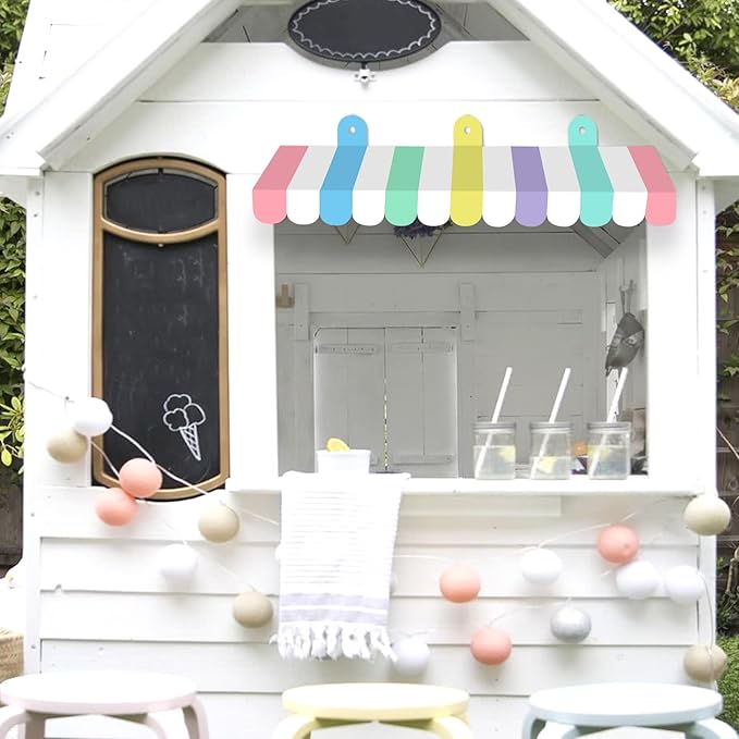 2 Pcs Circus Awning Wall Decorations 3D Carnival Tent Striped Awnings for Carnival Theme Party Ice Cream Station Classroom Decoration Circus Party Supplies (Macaron Color)
