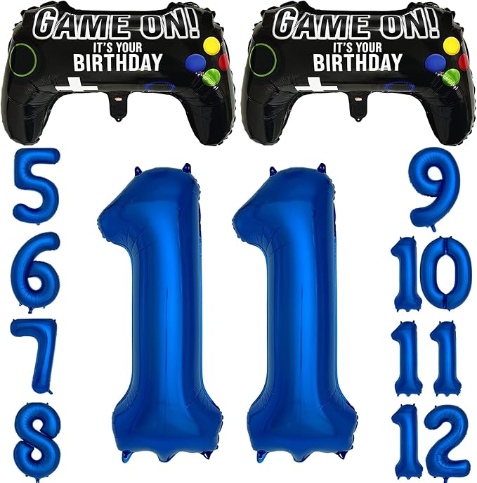 Navy Blue Video Game Party Supplies Boys 11th Birthday Party Decorations- 2 Packs Game On Balloons with Dark Blue Number 11 Balloon