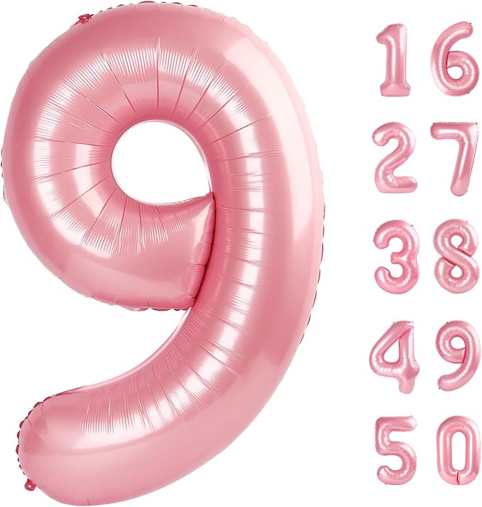 40 Inch Pearlescent Pink Balloon Number 9,Jumbo Mylar Foil Helium Balloon for 9 19th 29th 39th 90th 99th Digital Balloons for Birthday Party,Wedding Anniversary Party Decorations