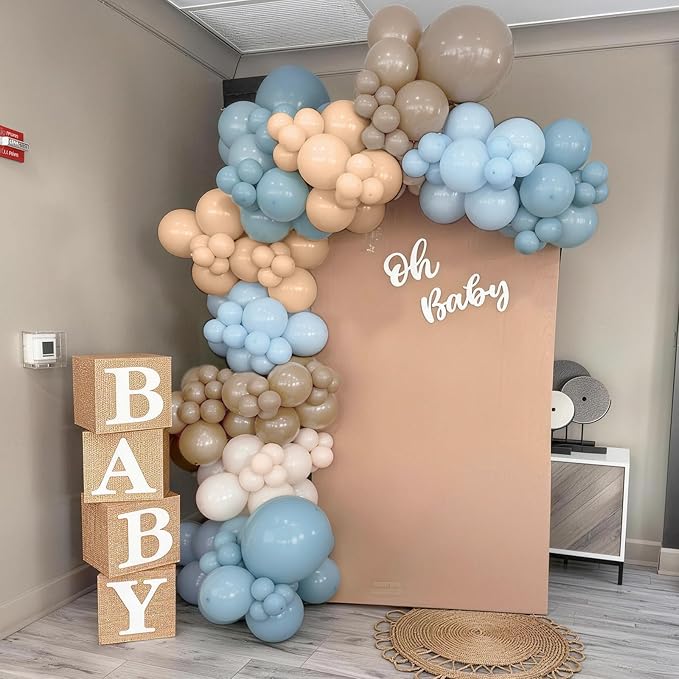 Dusty Blue Neutral Balloons, 12Inch Retro Blue Boho Apricot Latex Balloons, Double Stuffed Nude White Party Balloon for Boho Baby Shower Boys Birthday Wedding Bear Theme Newborn Welcome Party Decor