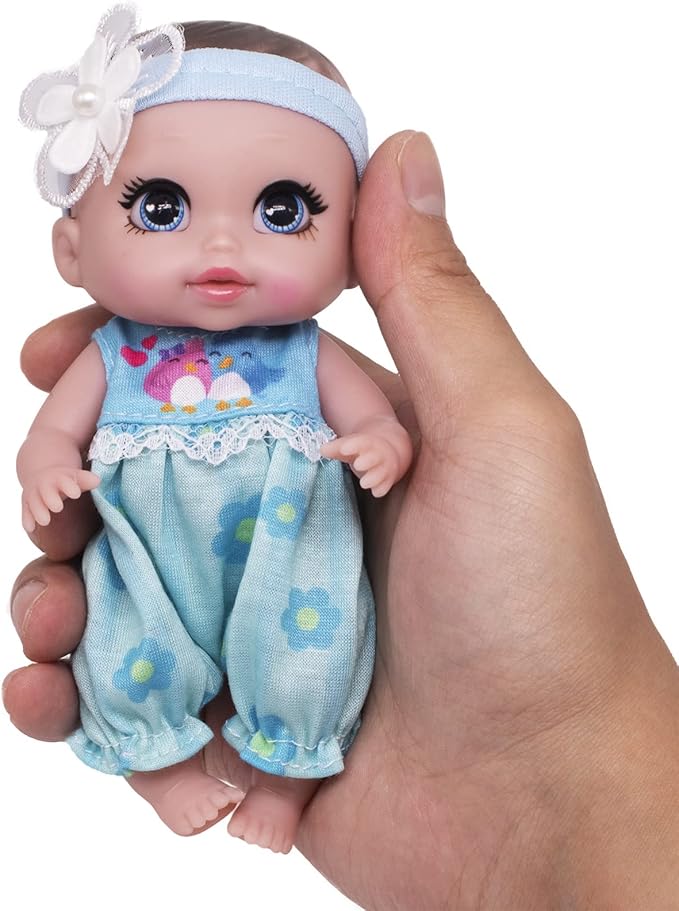 6" Cute Small Baby Doll Newborn Baby All Vinyl Reborn Baby Dolls for Girls Swivel Mini Dolls 16 cm Crying Baby DIY Toys for Ages 3+(Blue)