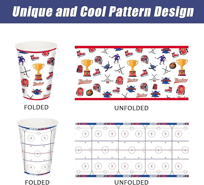 104 PCS Hockey Party Table Supplies Kit Serve 26, Includes Dinner Plates, Dessert Plates, Napkins, Cups for Ice Hockey Birthday Party Sport Events Decorations Favors