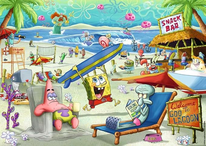Ravensburger Spongebob Squarepants - Beach Fun at The Goo Lagoon - 1000 Piece Puzzle for Adults