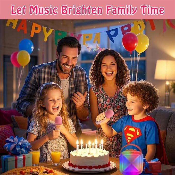 Mini Karaoke Machine with 2 Wireless Microphones, Portable Rechargeable Bluetooth Singing Machine, Small Karaoke Machine for Kids Toddler Toys, Gifts for 3 4 5 6 7 8 9 10 Year Old Girls