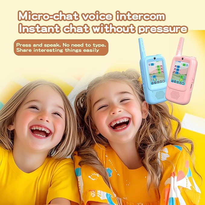 Kids Video Walkie Talkie Set, 2 Video Walkie Talkie Toys for Kids with 2.0" Screen, Voice Changer, Voice Chat,Photo Share,Emojis,300m Range, Blue and Pink, for Children 3-12 Years (Pink+Blue)