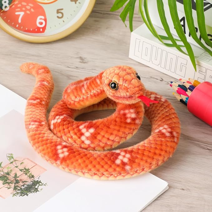 Snake Plush, Stuffed Snake Animal, 27 in Small Toy Snakes for Kids, Giant Stuffed Animals Snake, Lifelike Plush Snake for Birthday Present Party Prank Prop (Brown)