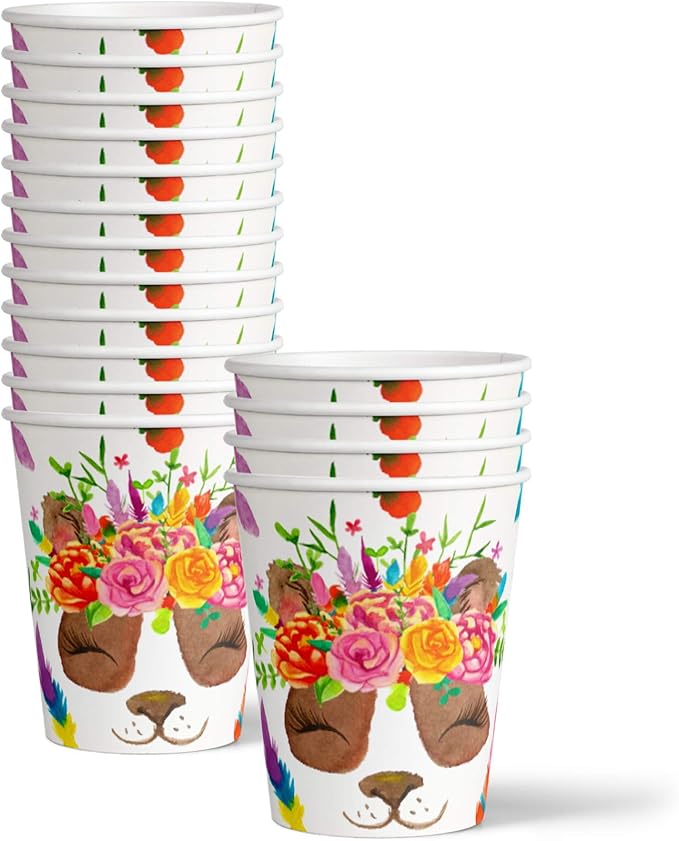 Panda Floral Birthday Party Supplies Set - Panda Bear Party Supplies - Boho Party Supplies - Birthday Party for Girl - 1st Birthday Party | Tableware Includes Plates, Napkins and Cups | Kit for 16