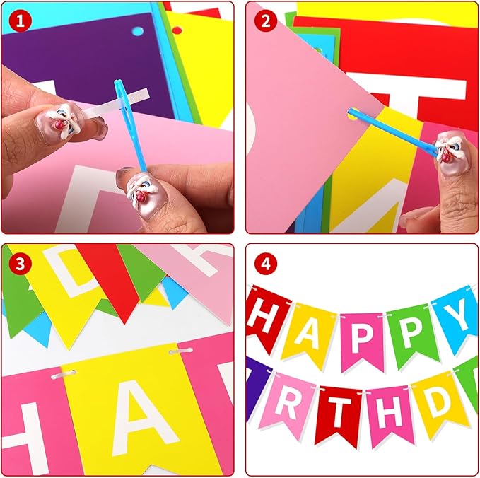 Colorful Happy Birthday Banner, Happy Birthday Decorations Hanging Birthday Sign Circle Dot Triangle Bunting for Women Men Girl Boy Party Supplies