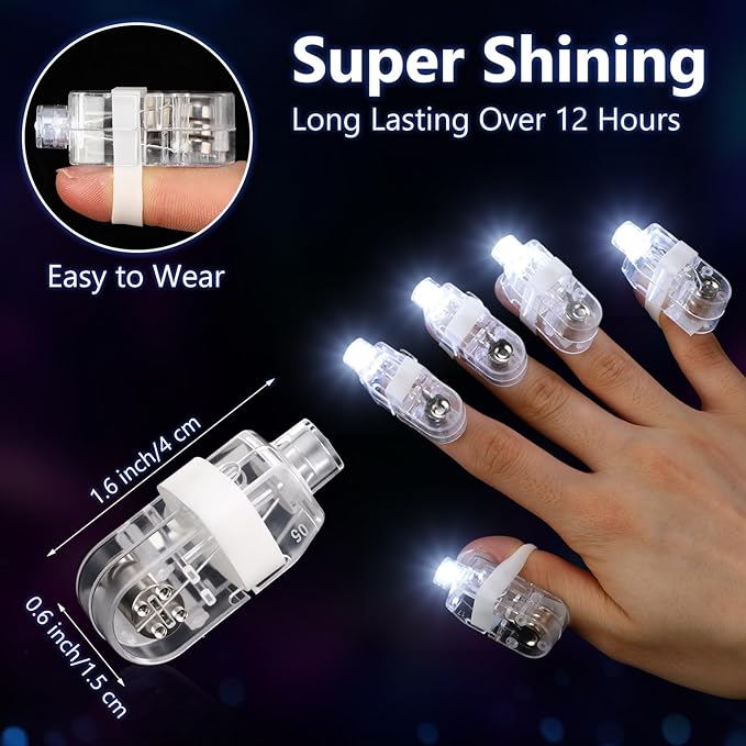 Chivao 200 Pcs LED Finger Lights Mini Finger Flashlights Light up Ring Sticks for Adults Glow in The Dark Party Favors Birthday Rave Party Supplies (White)
