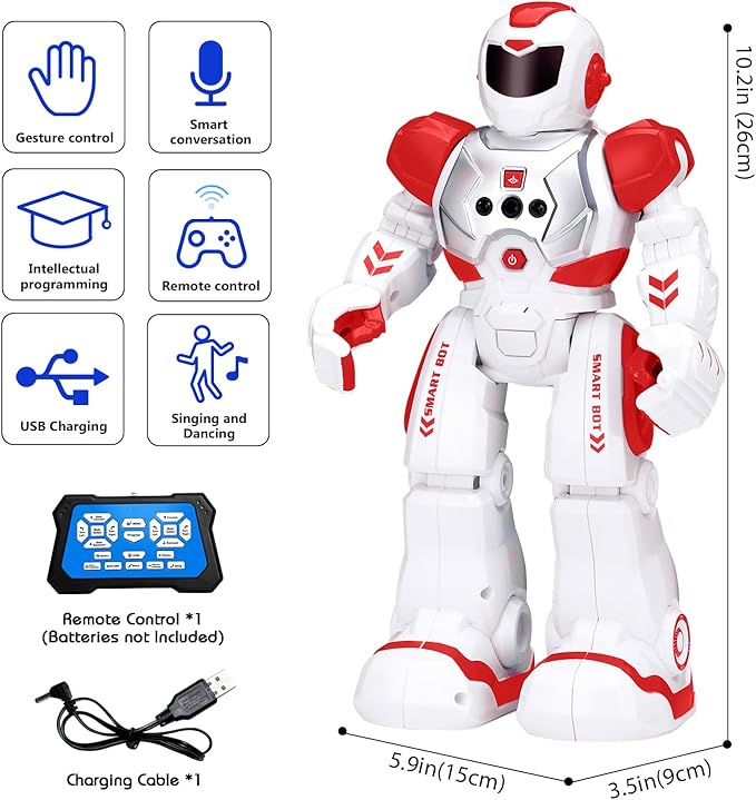 KingsDragon Robots Toy for Kids, RC Gesture Sensing Toy, Interactive Walking Singing Dancing Robot Birthday Presents for Boys Girls Age 6 7 8 9 Years Old,Red