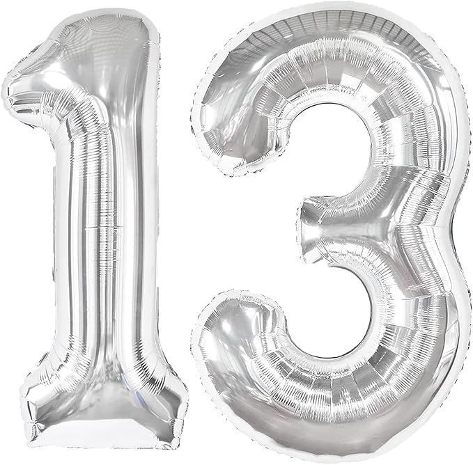 40 Inch Silver Number 13 Digital Balloon,Jumbo Mylar Foil Helium Balloon for 13 Balloons for Birthday Party,Wedding Anniversary Party Decorations
