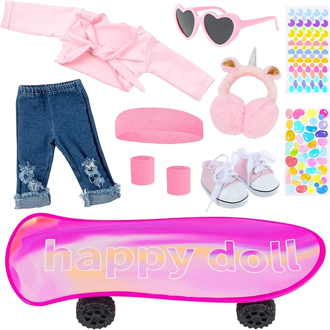 ZITA ELEMENT 18 Inch Girl Doll Scooter Skateboard Clothes and Accessories - 18 Inch Doll Clothes Set Sport Shoes Scooter and Other Outdoor Sport Stuff