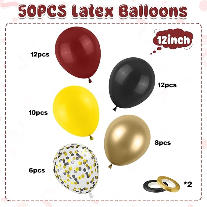 Black Burgundy Gold Balloon, 50 Pcs 12 Inches Metallic Gold Burgundy Confetti Balloons for Kids Magical Party Birthday Decorations Birthday Balloons Baby Shower Engagement Party Supplies