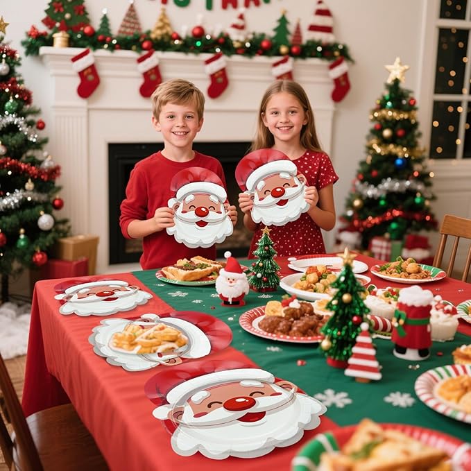 Christmas Plates, 60 Pcs Santa Paper Plates for Merry Christmas Decorations Xmas Winter Holiday Party Supplies