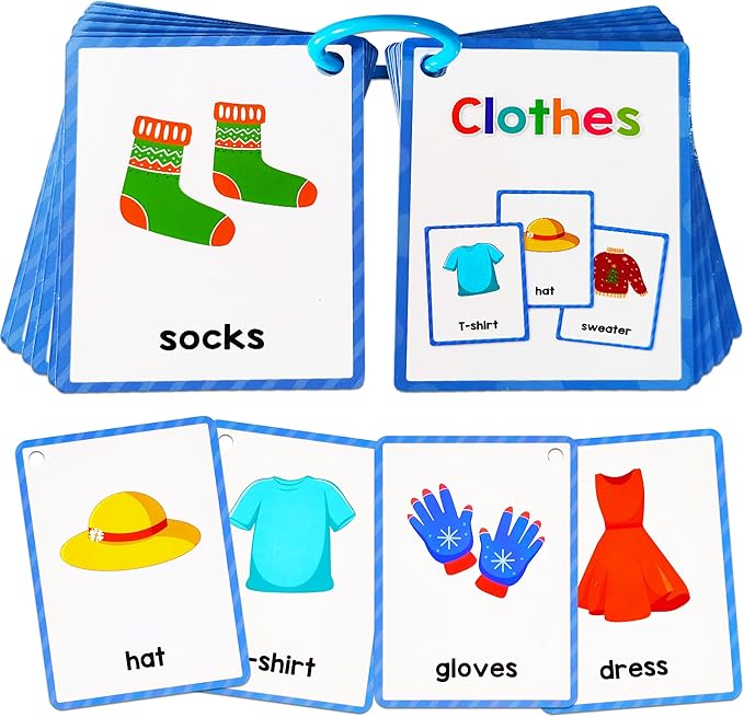Learning Flashcards Clothes, 28 Different Clothes Educational Cards, Social Learning Card for Kids