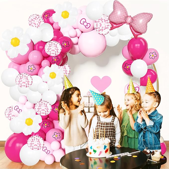 126 Pcs Pink balloon garland Arch Kit, Hot Pink Rose Red Balloons for Cartoon Cat Themed Birthday Party Decorations Girls Kids Gatherings Party Supplies