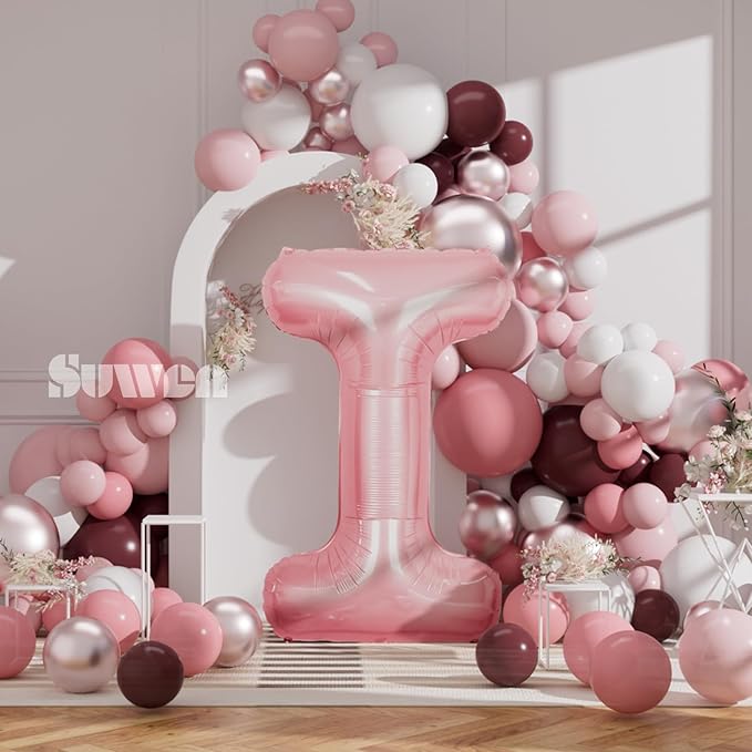 SUWEN 40 Inch Pink Large I Letter Balloons Big Foil Helium Letter Balloons A-Z Jumbo Mylar Happy Birthday Party Decorations for Girl Anniversary Party Supplies