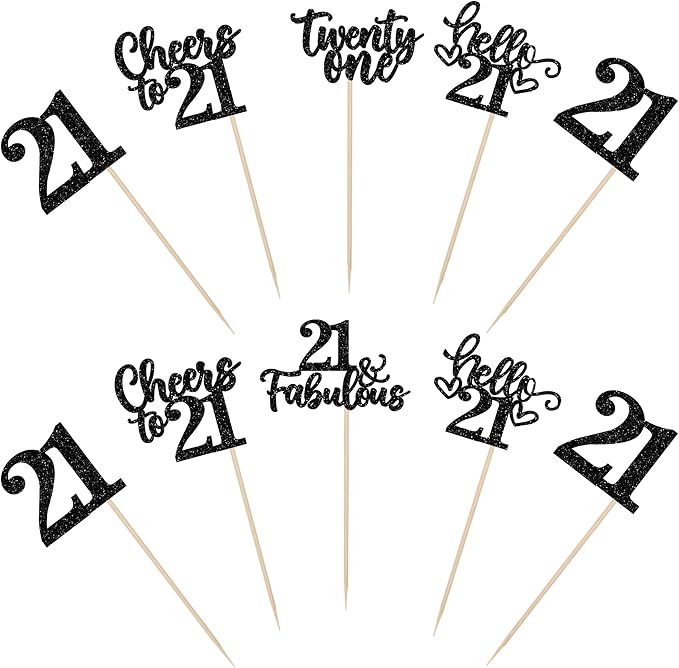 15PCS Happy 21st Birthday Centerpiece Sticks Hello 21 Cheers to 21 Birthday Table Flower Centerpieces Sticks Twenty One 21 Floral Decorations for Happy 21st Birthday Party Centerpieces Supplies Black